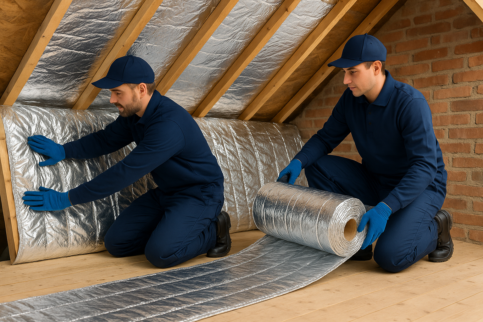 A professional installing LogicFoil insulation